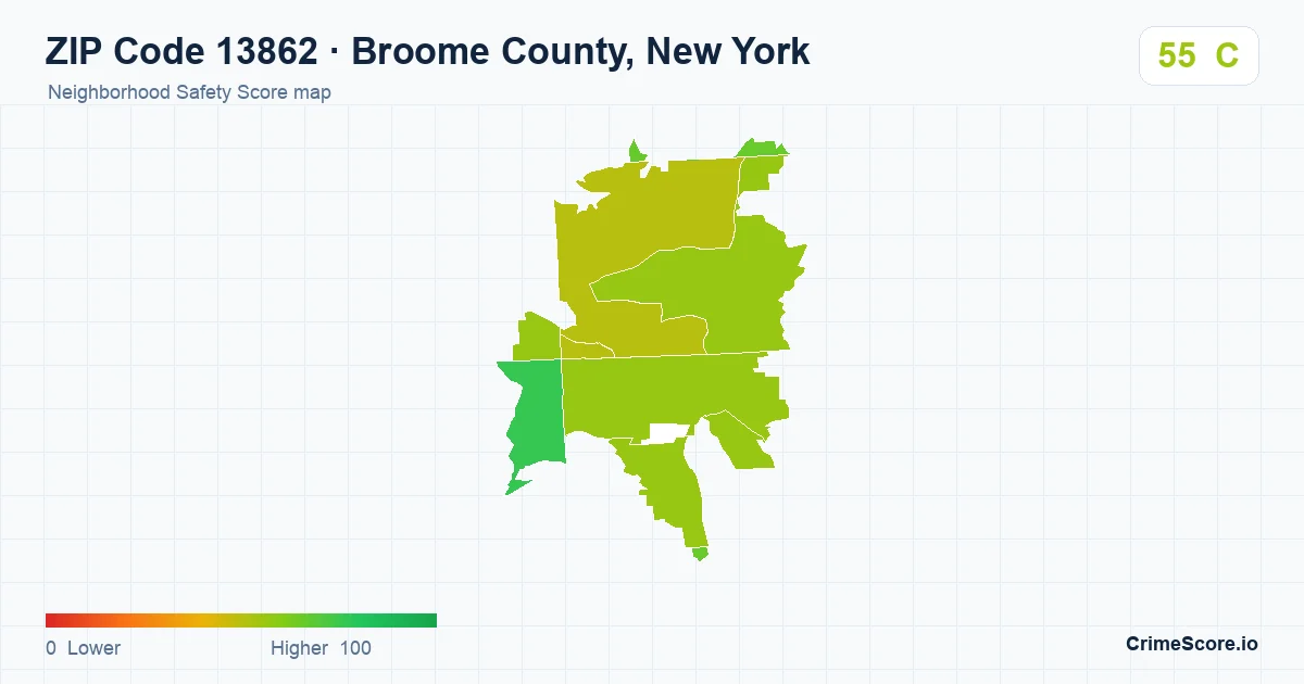 ZIP Code 13862 in Broome County, New York neighborhood Safety Score map