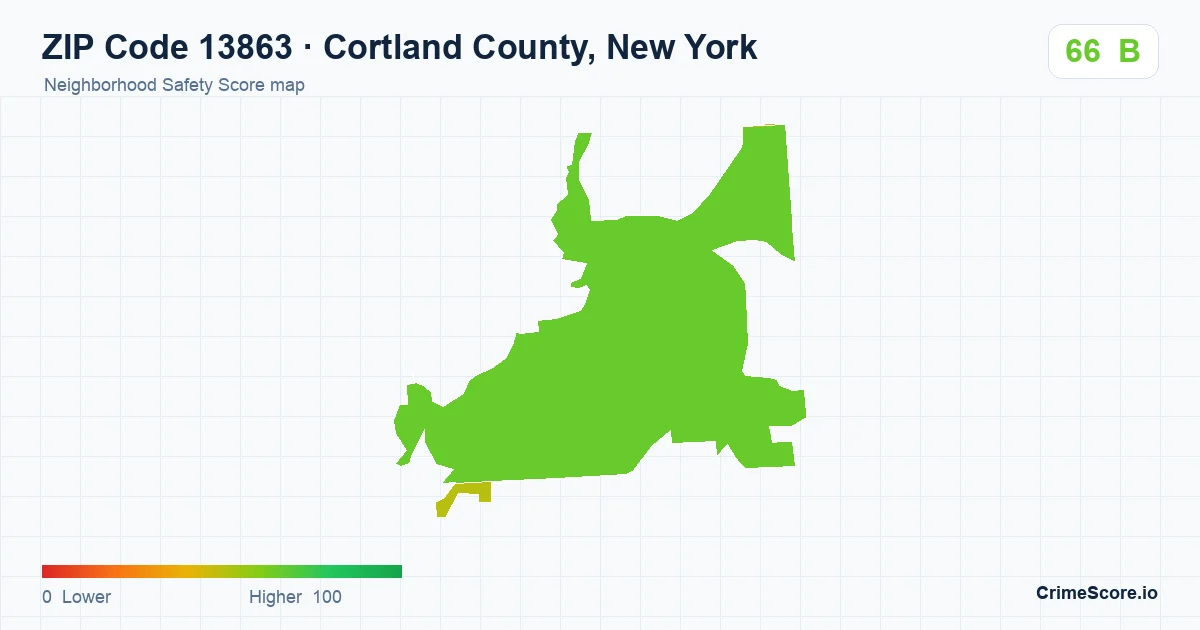 ZIP Code 13863 in Cortland County, New York neighborhood Safety Score map