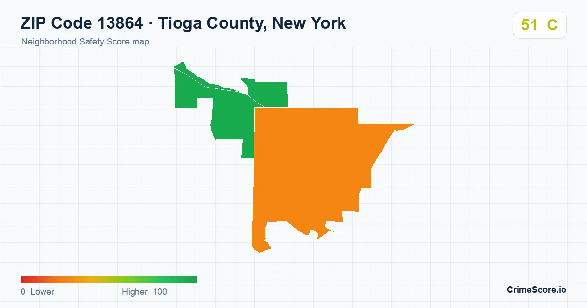 ZIP Code 13864 in Tioga County, New York neighborhood Safety Score map
