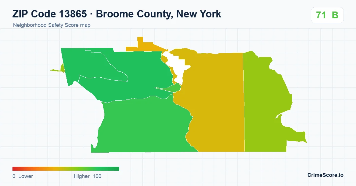 ZIP Code 13865 in Broome County, New York neighborhood Safety Score map