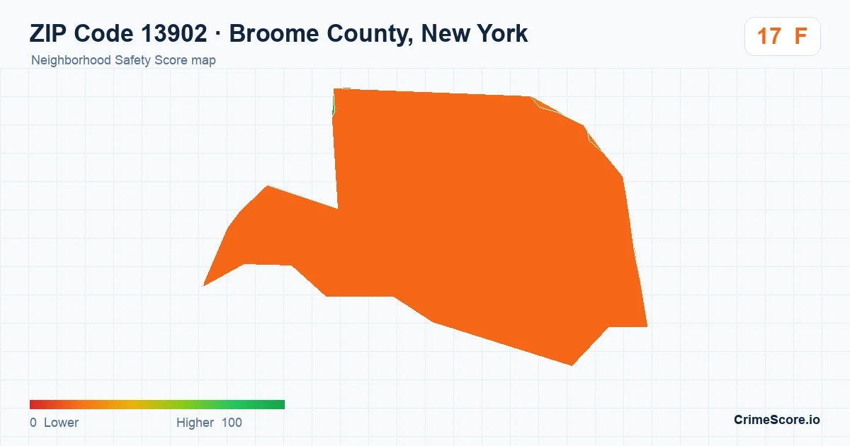ZIP Code 13902 in Broome County, New York neighborhood Safety Score map