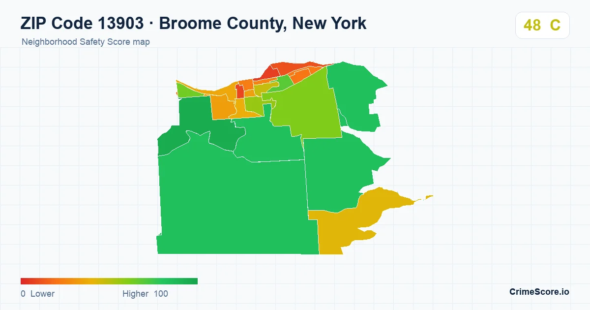 ZIP Code 13903 in Broome County, New York neighborhood Safety Score map