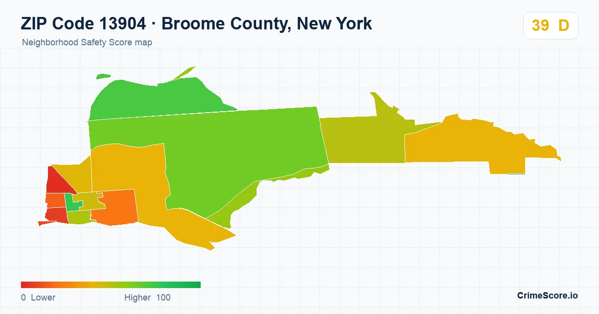 ZIP Code 13904 in Broome County, New York neighborhood Safety Score map
