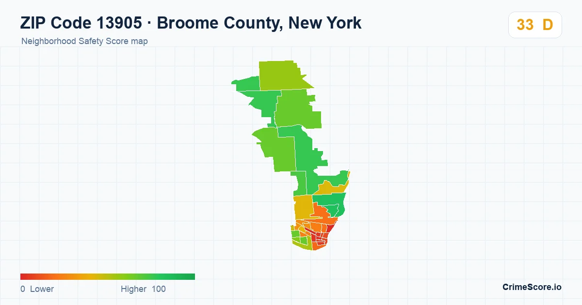 ZIP Code 13905 in Broome County, New York neighborhood Safety Score map