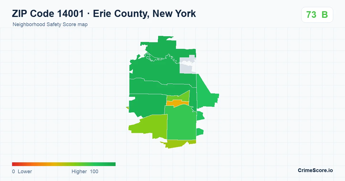 ZIP Code 14001 in Erie County, New York neighborhood Safety Score map