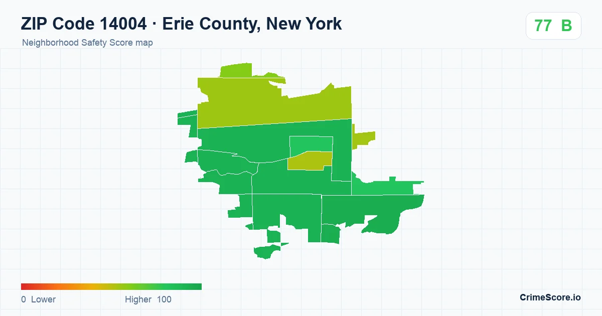ZIP Code 14004 in Erie County, New York neighborhood Safety Score map