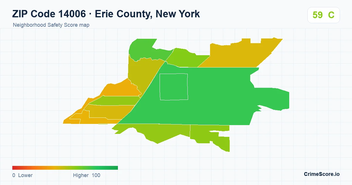 ZIP Code 14006 in Erie County, New York neighborhood Safety Score map
