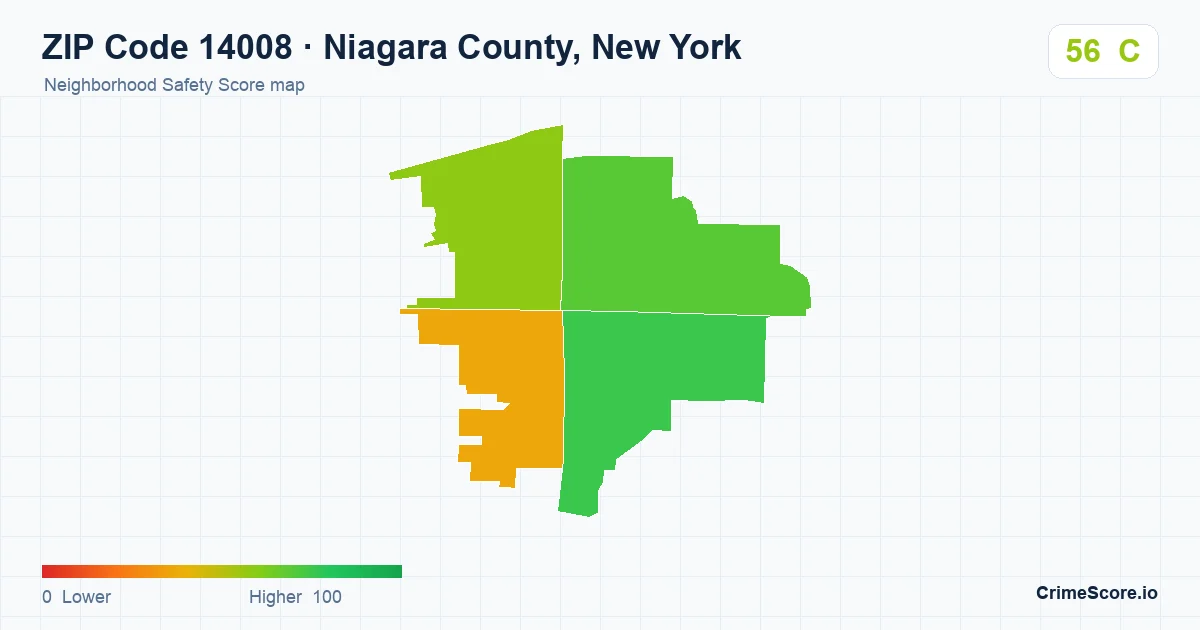 ZIP Code 14008 in Niagara County, New York neighborhood Safety Score map