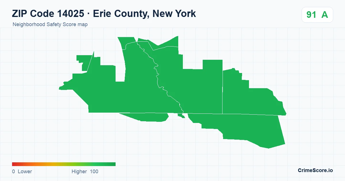 ZIP Code 14025 in Erie County, New York neighborhood Safety Score map