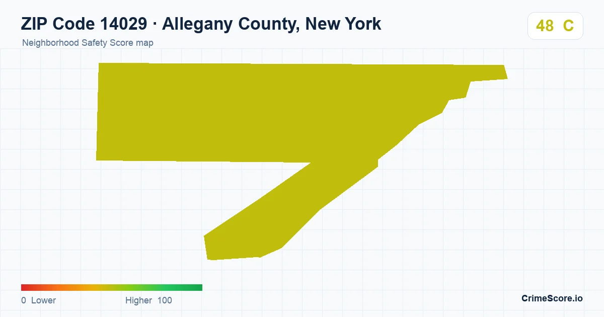 ZIP Code 14029 in Allegany County, New York neighborhood Safety Score map