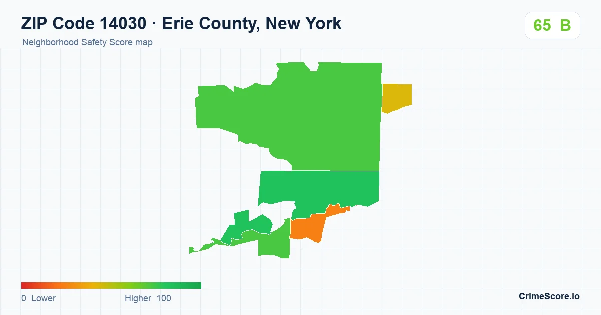 ZIP Code 14030 in Erie County, New York neighborhood Safety Score map