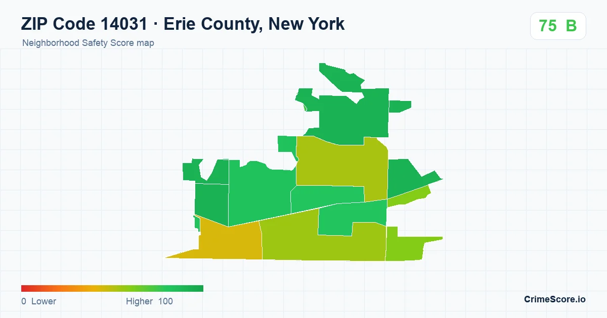 ZIP Code 14031 in Erie County, New York neighborhood Safety Score map