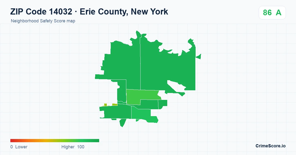 ZIP Code 14032 in Erie County, New York neighborhood Safety Score map
