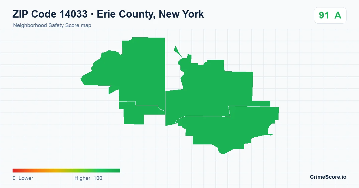 ZIP Code 14033 in Erie County, New York neighborhood Safety Score map