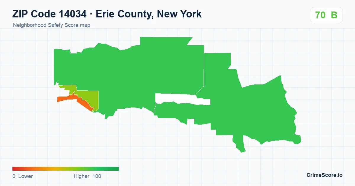 ZIP Code 14034 in Erie County, New York neighborhood Safety Score map