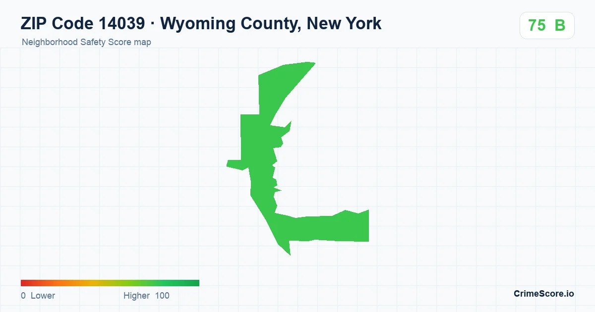 ZIP Code 14039 in Wyoming County, New York neighborhood Safety Score map