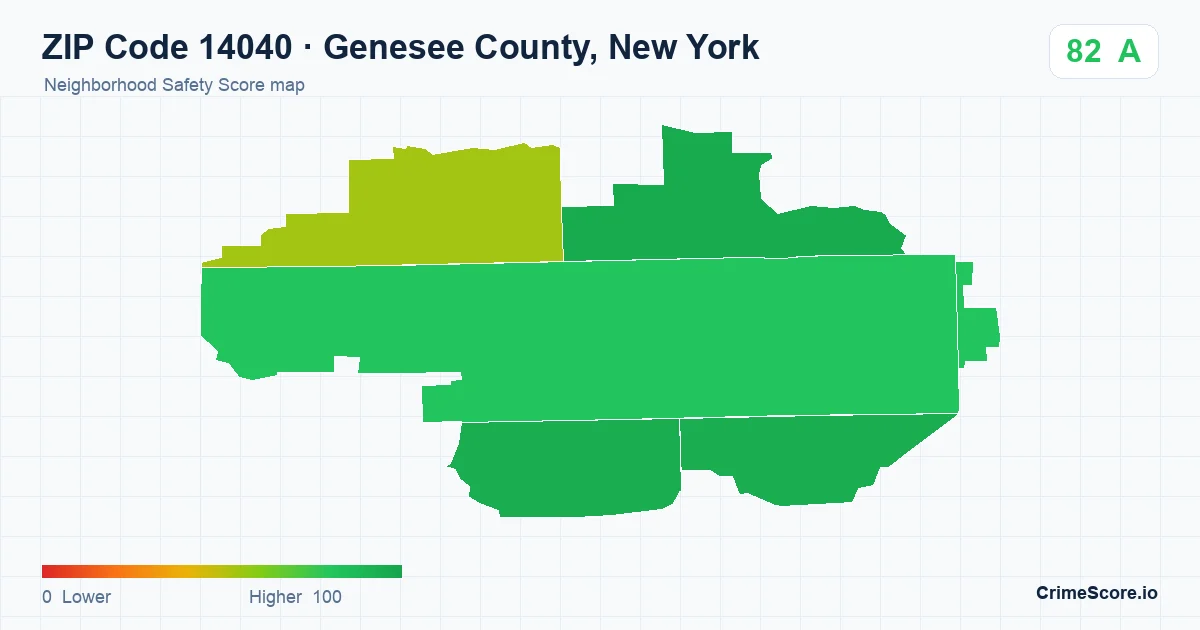 ZIP Code 14040 in Genesee County, New York neighborhood Safety Score map