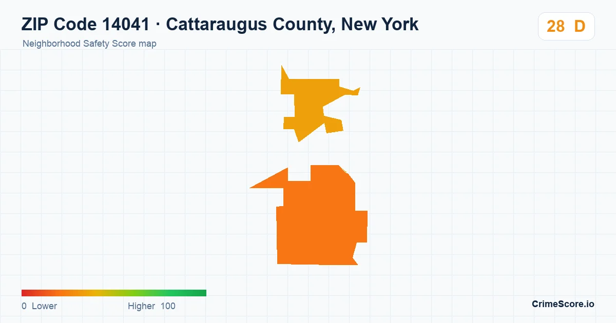 ZIP Code 14041 in Cattaraugus County, New York neighborhood Safety Score map
