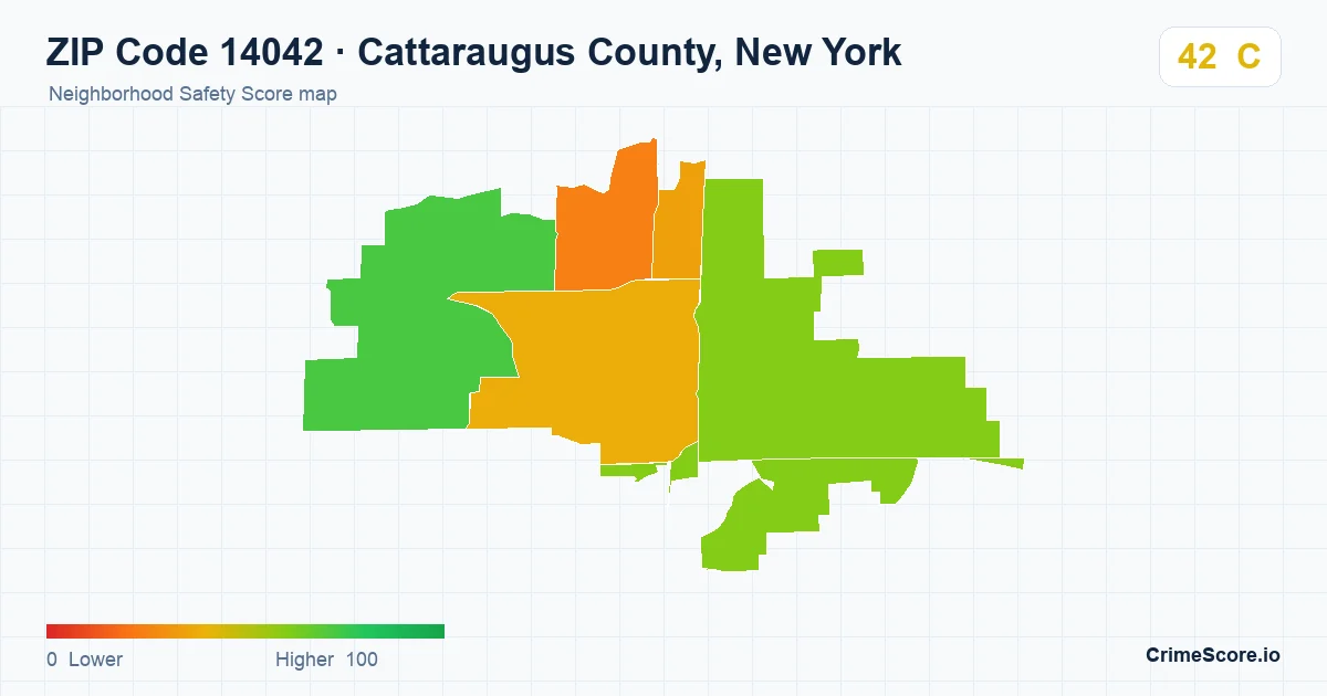ZIP Code 14042 in Cattaraugus County, New York neighborhood Safety Score map