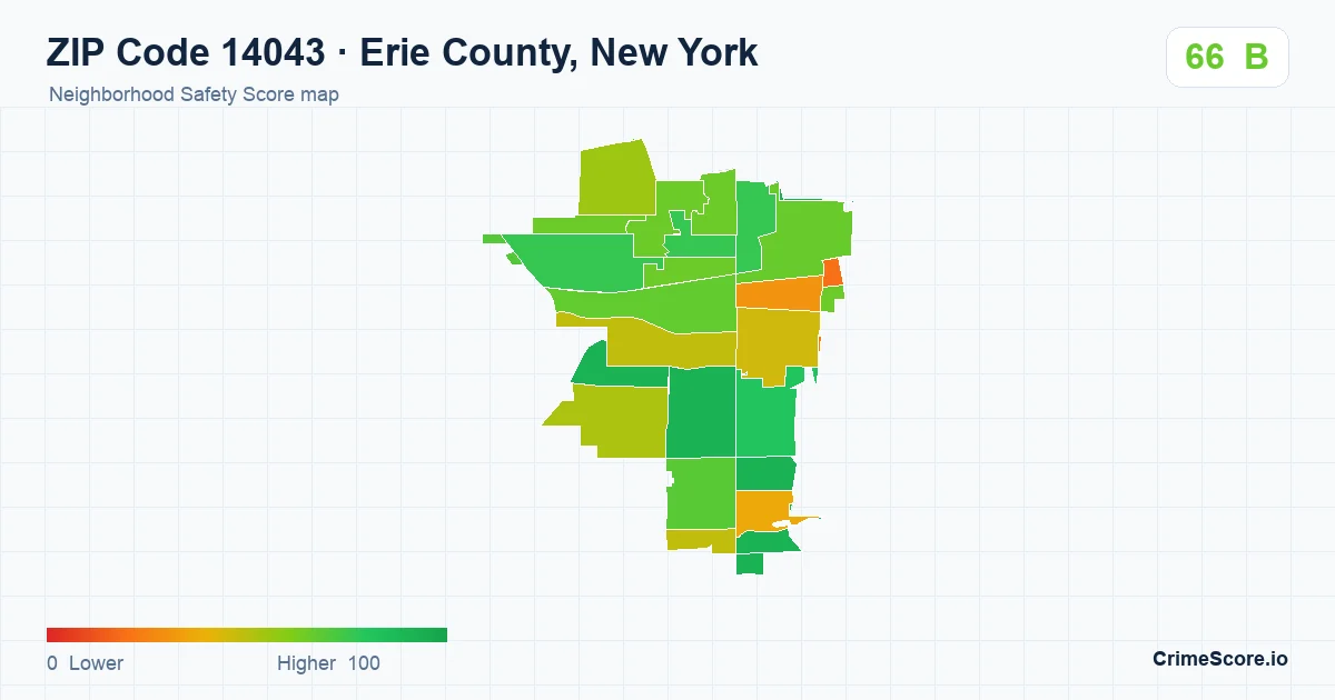 ZIP Code 14043 in Erie County, New York neighborhood Safety Score map