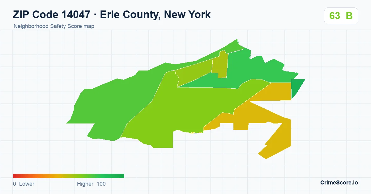 ZIP Code 14047 in Erie County, New York neighborhood Safety Score map