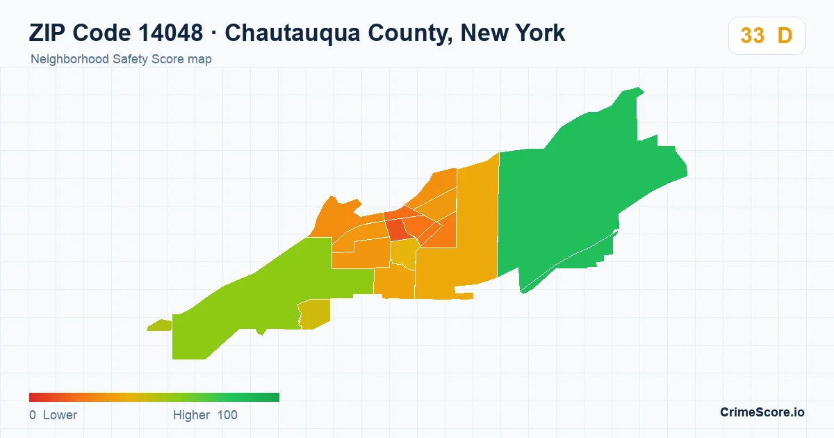 ZIP Code 14048 in Chautauqua County, New York neighborhood Safety Score map