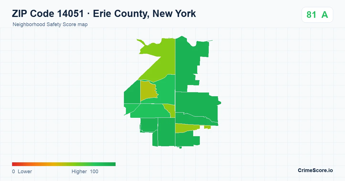 ZIP Code 14051 in Erie County, New York neighborhood Safety Score map