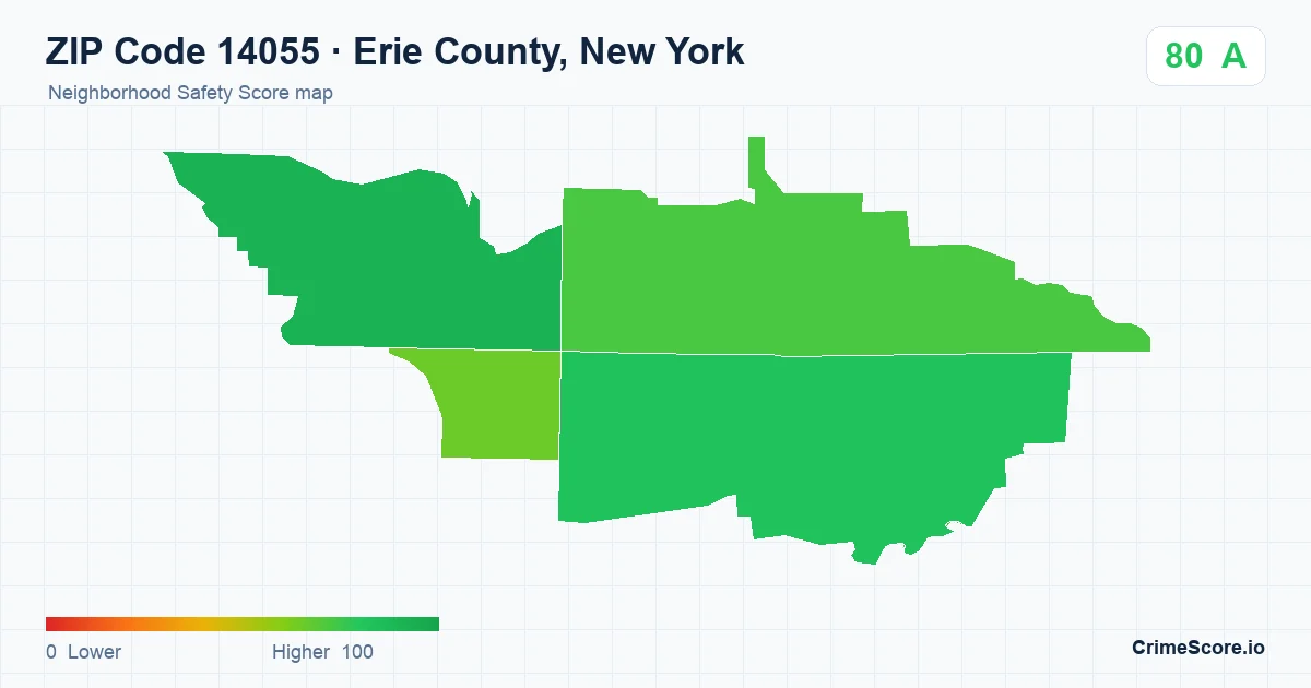 ZIP Code 14055 in Erie County, New York neighborhood Safety Score map