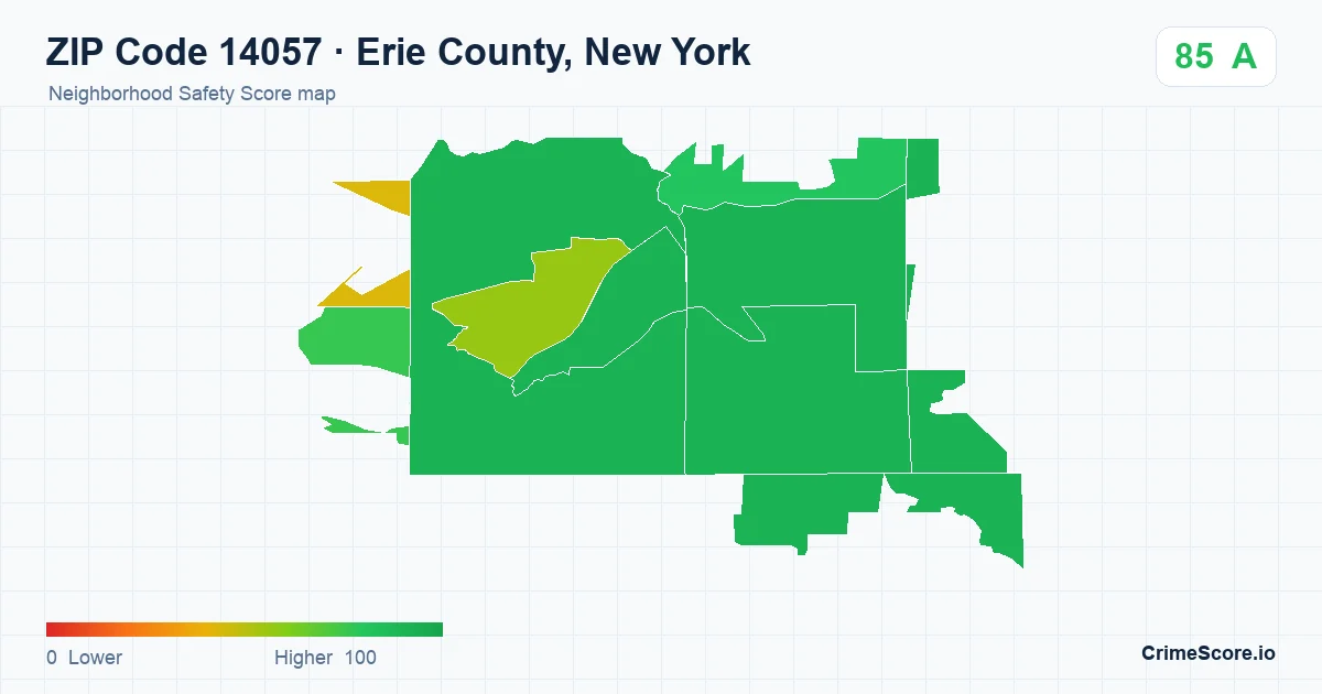 ZIP Code 14057 in Erie County, New York neighborhood Safety Score map