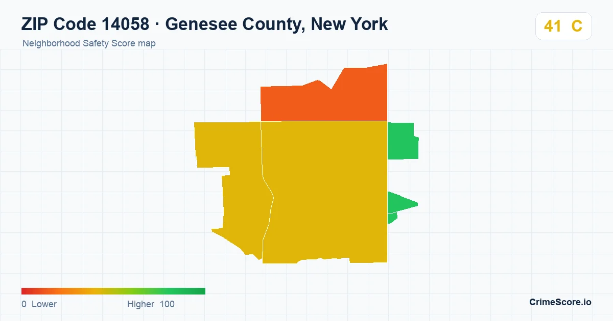 ZIP Code 14058 in Genesee County, New York neighborhood Safety Score map