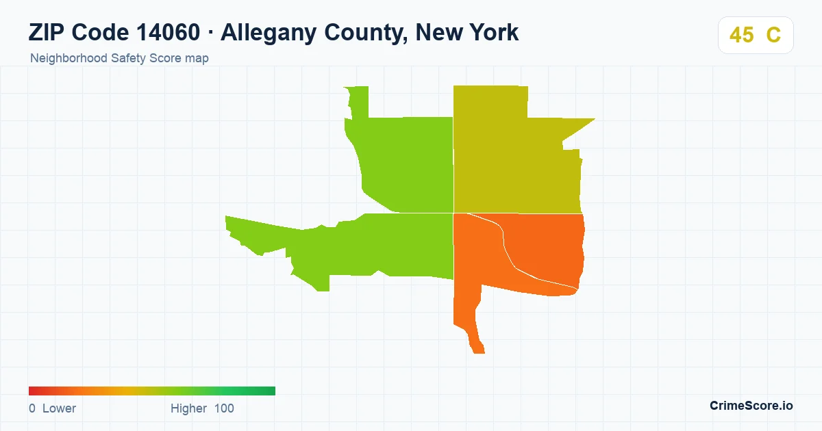 ZIP Code 14060 in Allegany County, New York neighborhood Safety Score map