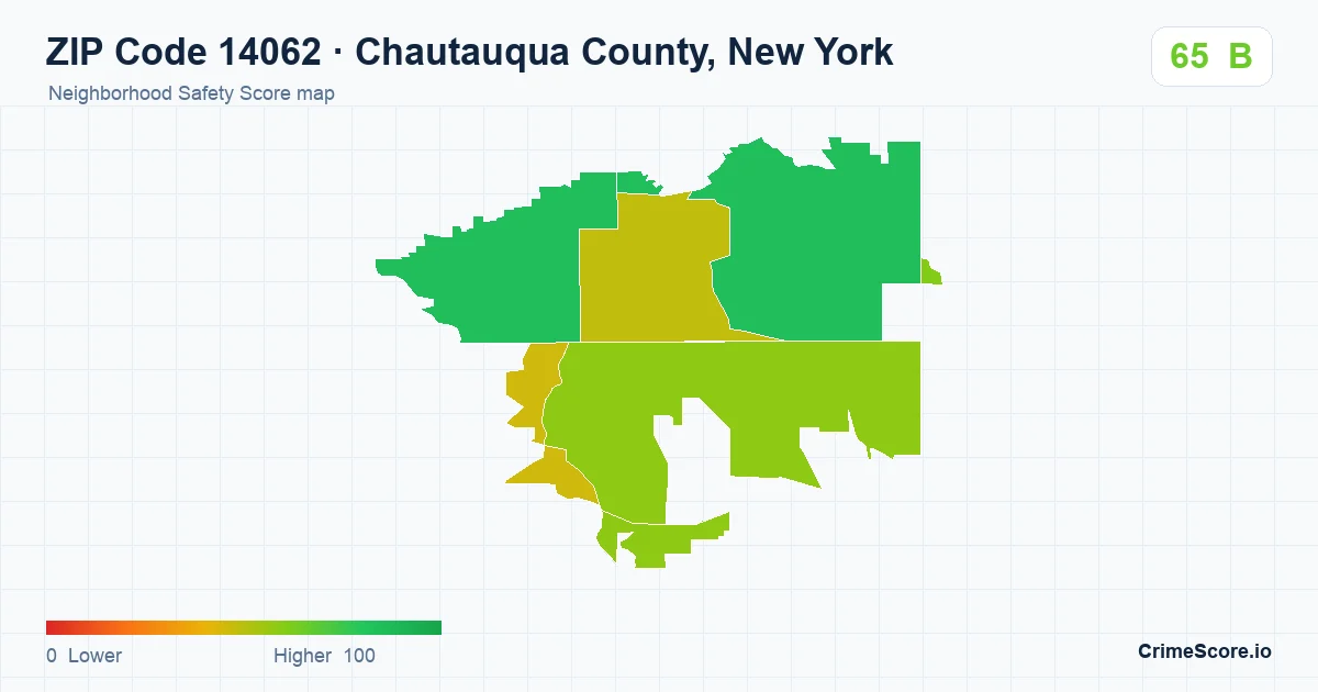 ZIP Code 14062 in Chautauqua County, New York neighborhood Safety Score map