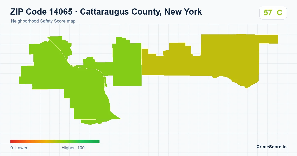 ZIP Code 14065 in Cattaraugus County, New York neighborhood Safety Score map