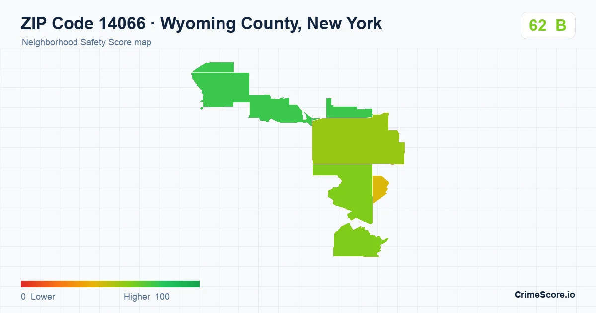 ZIP Code 14066 in Wyoming County, New York neighborhood Safety Score map