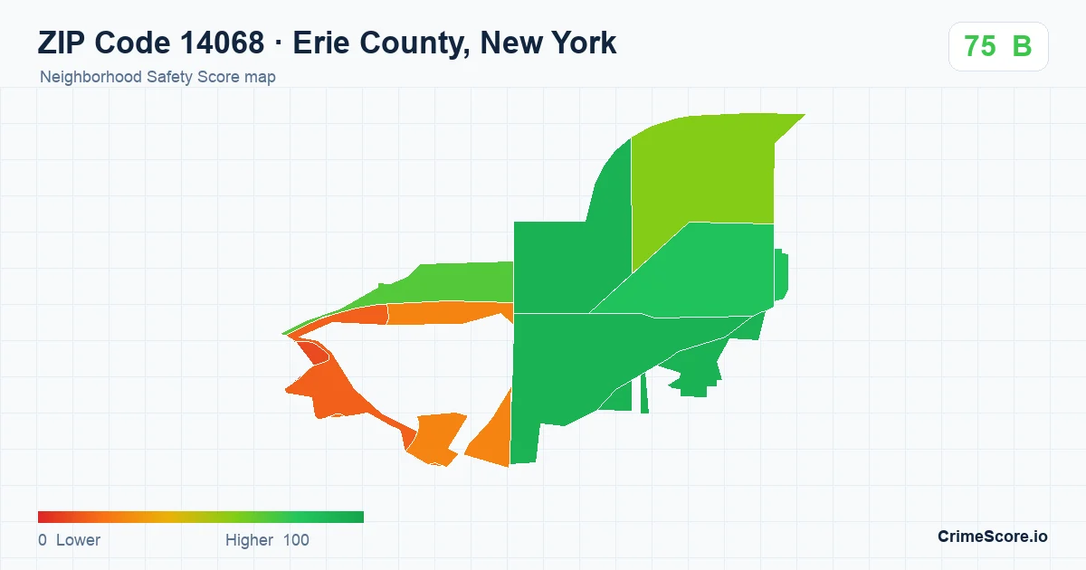 ZIP Code 14068 in Erie County, New York neighborhood Safety Score map