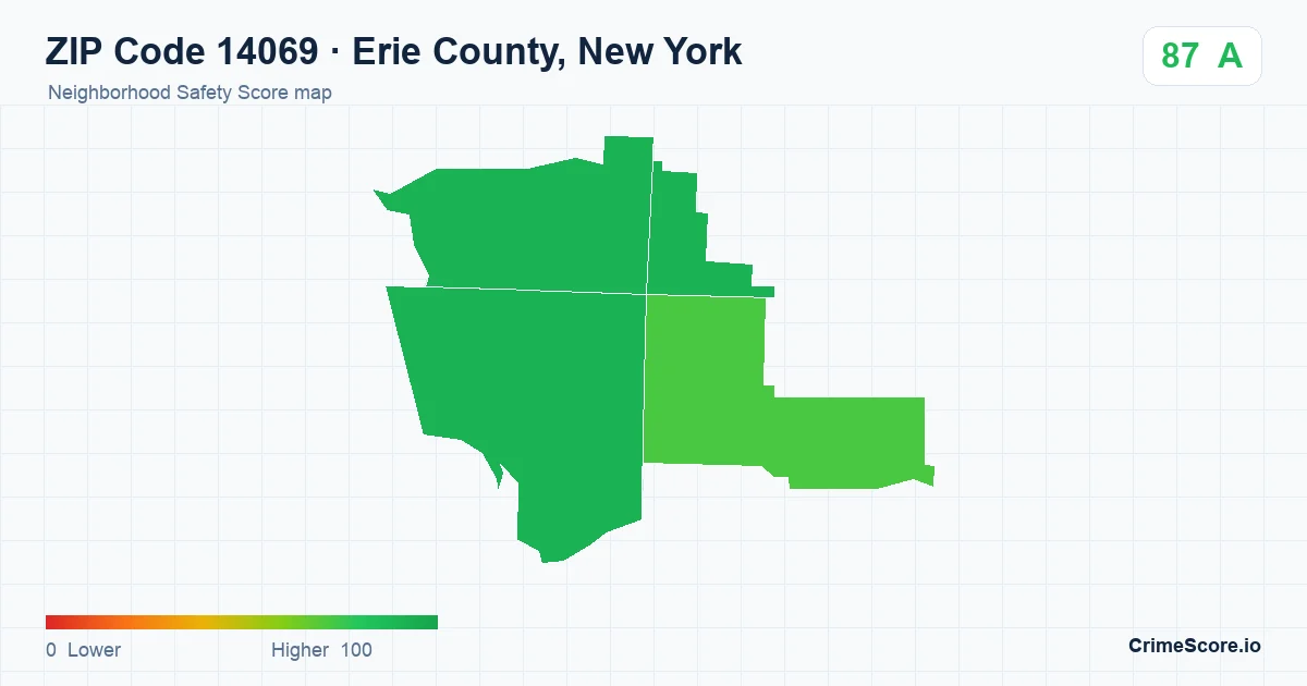 ZIP Code 14069 in Erie County, New York neighborhood Safety Score map