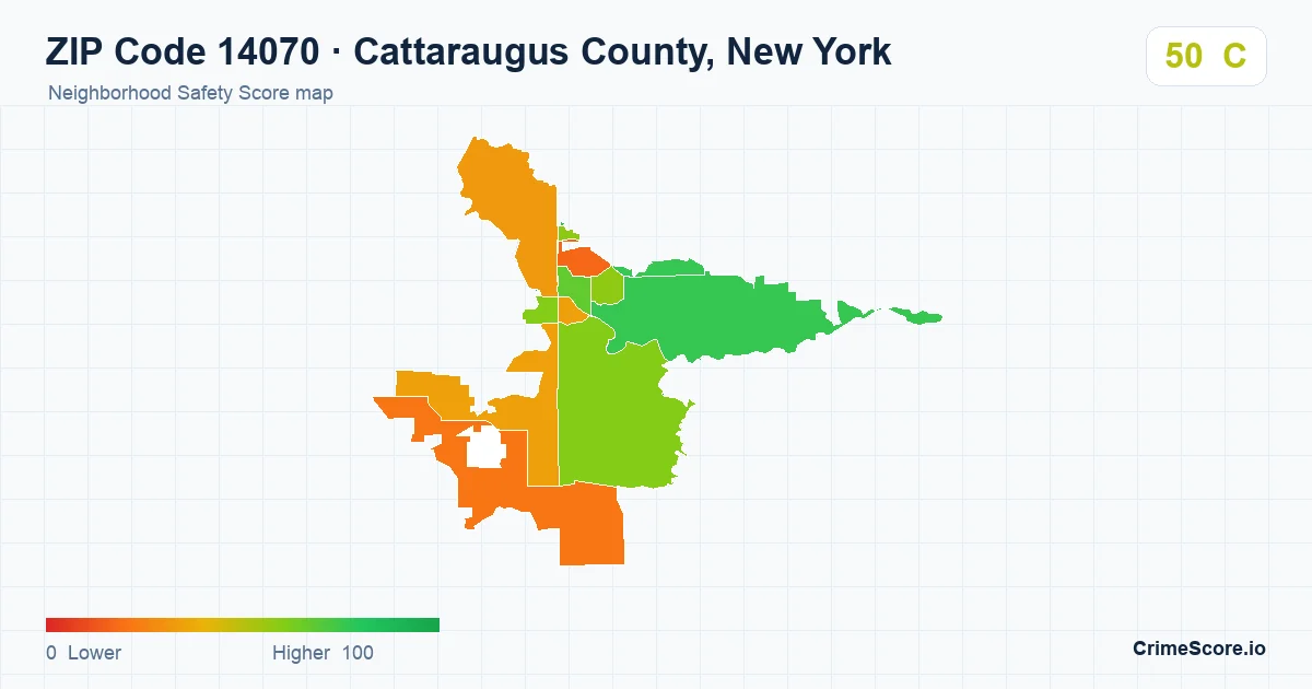 ZIP Code 14070 in Cattaraugus County, New York neighborhood Safety Score map