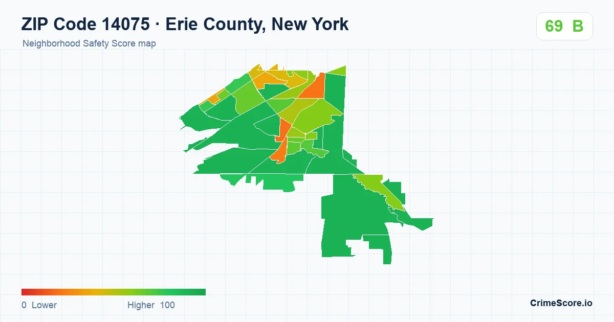 ZIP Code 14075 in Erie County, New York neighborhood Safety Score map