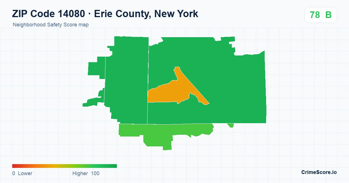 ZIP Code 14080 in Erie County, New York neighborhood Safety Score map