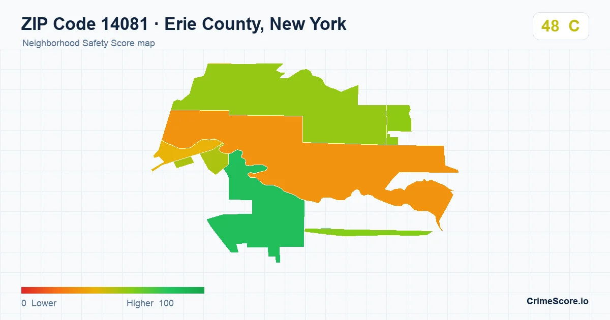 ZIP Code 14081 in Erie County, New York neighborhood Safety Score map