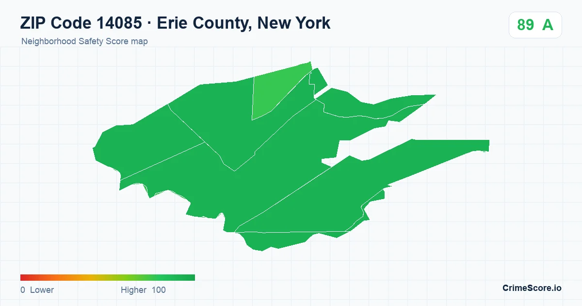 ZIP Code 14085 in Erie County, New York neighborhood Safety Score map