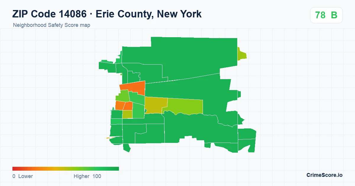 ZIP Code 14086 in Erie County, New York neighborhood Safety Score map