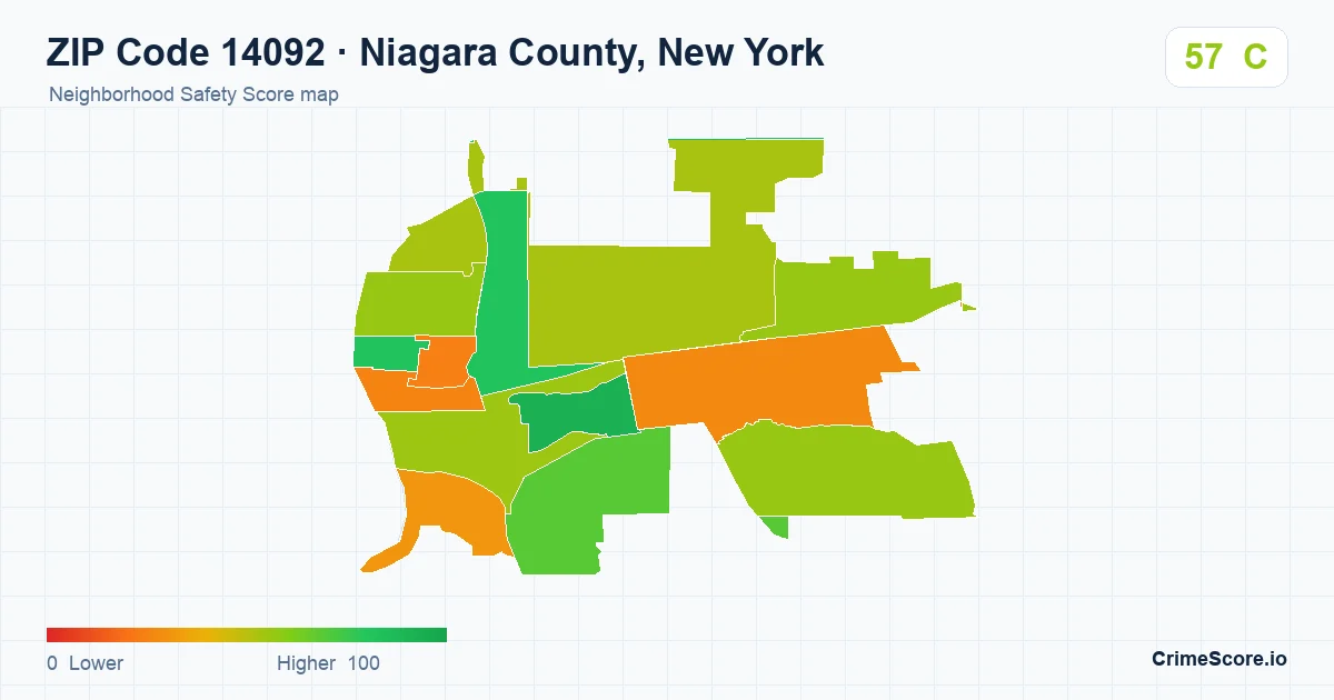 ZIP Code 14092 in Niagara County, New York neighborhood Safety Score map