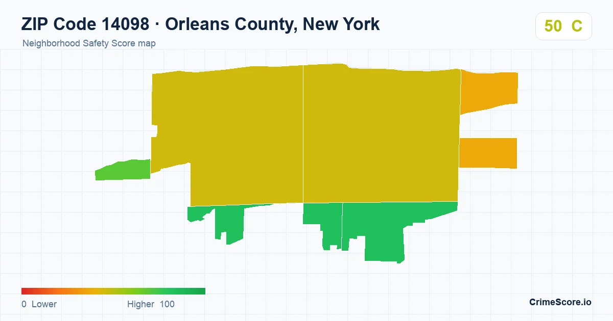 ZIP Code 14098 in Orleans County, New York neighborhood Safety Score map