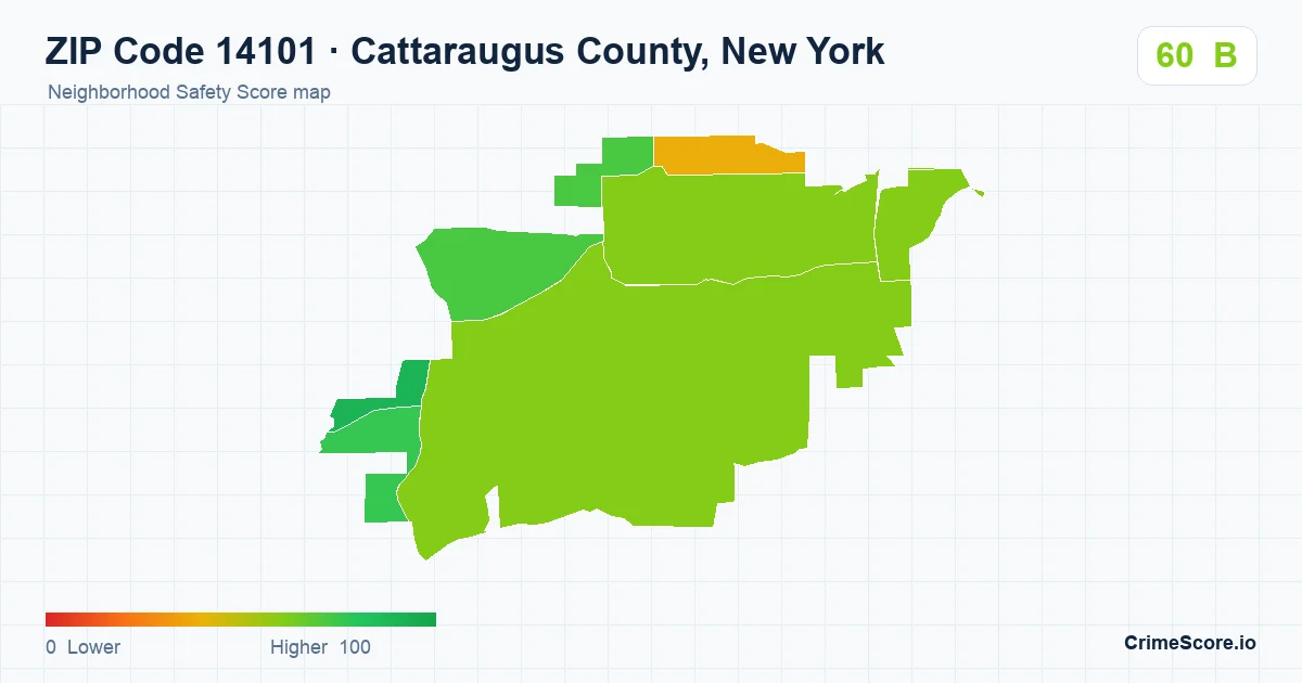 ZIP Code 14101 in Cattaraugus County, New York neighborhood Safety Score map