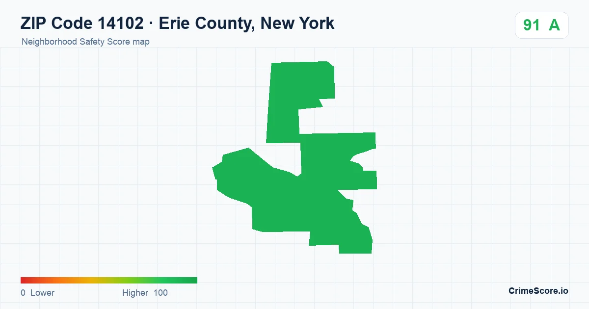 ZIP Code 14102 in Erie County, New York neighborhood Safety Score map