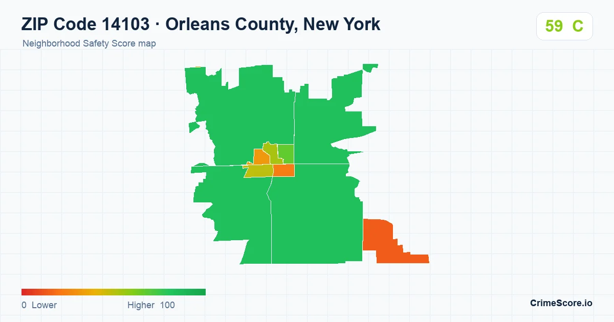 ZIP Code 14103 in Orleans County, New York neighborhood Safety Score map
