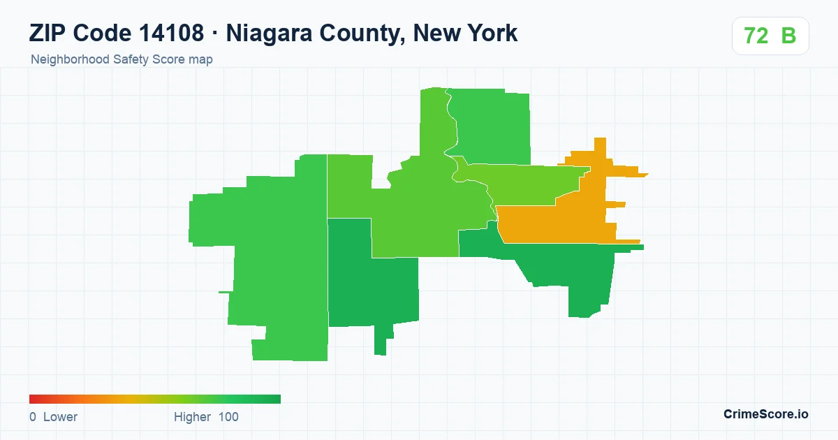 ZIP Code 14108 in Niagara County, New York neighborhood Safety Score map