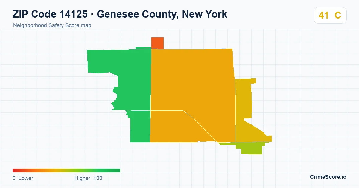 ZIP Code 14125 in Genesee County, New York neighborhood Safety Score map