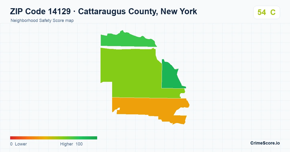 ZIP Code 14129 in Cattaraugus County, New York neighborhood Safety Score map